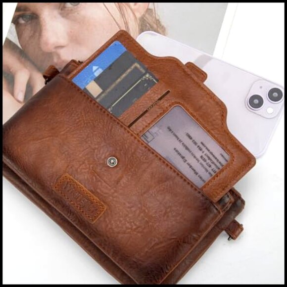 Vegan Leather Crossbody Wallet Purse with Detachable Strap, Multi-Function - Picture 3 of 7